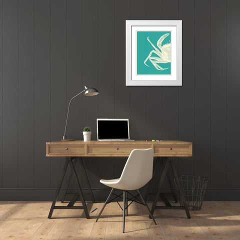 Contrasting Crab in Turquoise b White Modern Wood Framed Art Print with Double Matting by Fab Funky