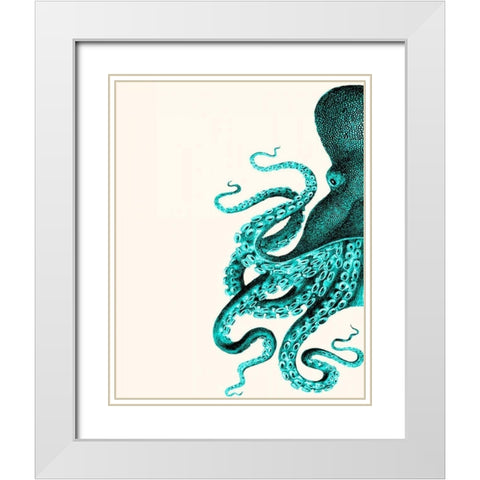 Octopus Green and Cream a White Modern Wood Framed Art Print with Double Matting by Fab Funky