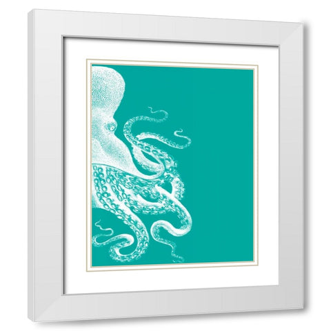 Octopus Green and Cream b White Modern Wood Framed Art Print with Double Matting by Fab Funky