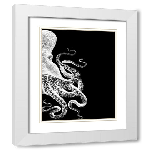Octopus Black and White b White Modern Wood Framed Art Print with Double Matting by Fab Funky