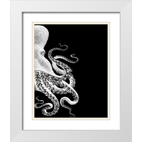 Octopus Black and White b White Modern Wood Framed Art Print with Double Matting by Fab Funky