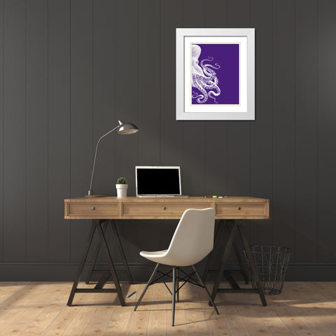Octopus Purple and Cream b White Modern Wood Framed Art Print with Double Matting by Fab Funky
