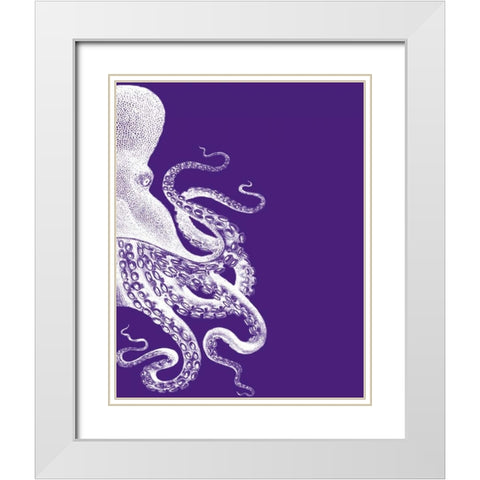 Octopus Purple and Cream b White Modern Wood Framed Art Print with Double Matting by Fab Funky