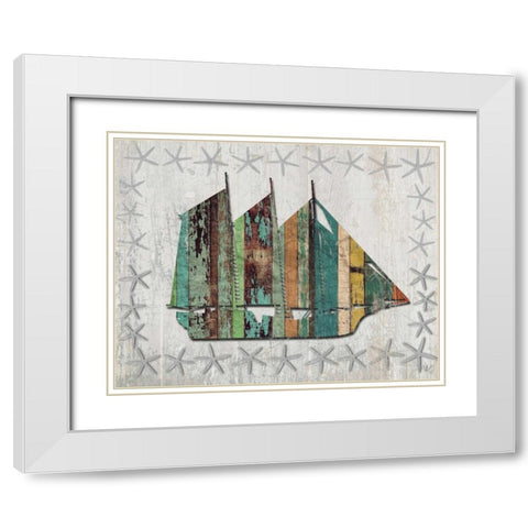 Distressed Wood Style Boat 1 White Modern Wood Framed Art Print with Double Matting by Fab Funky