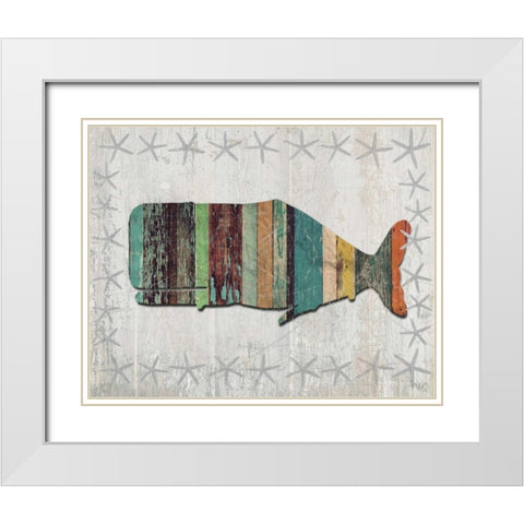 Distressed Wood Style Whale 1 White Modern Wood Framed Art Print with Double Matting by Fab Funky
