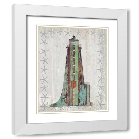 Distressed Wood Style Lighthouse 1 White Modern Wood Framed Art Print with Double Matting by Fab Funky