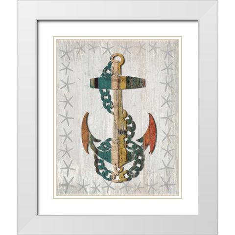 Distressed Wood Style Anchor 1 White Modern Wood Framed Art Print with Double Matting by Fab Funky
