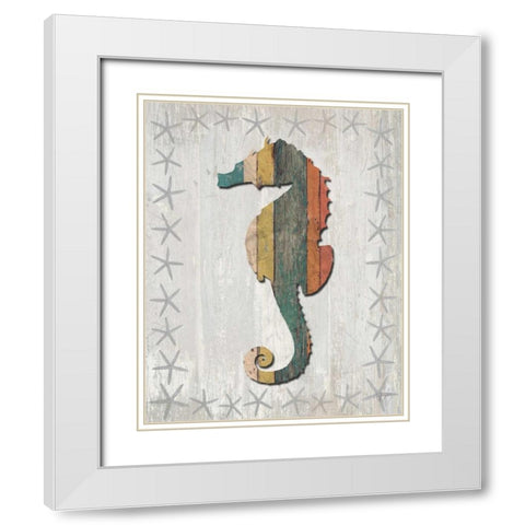 Distressed Wood Style Seahorse 1 White Modern Wood Framed Art Print with Double Matting by Fab Funky
