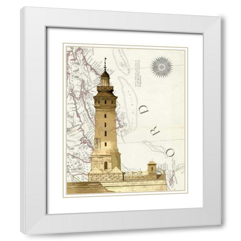 Lighthouse On Rock White Modern Wood Framed Art Print with Double Matting by Fab Funky