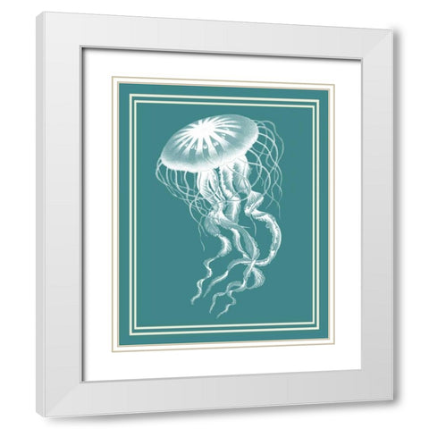 Mixed Nautical White on Teal e White Modern Wood Framed Art Print with Double Matting by Fab Funky