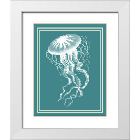 Mixed Nautical White on Teal e White Modern Wood Framed Art Print with Double Matting by Fab Funky
