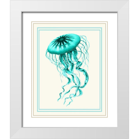 Mixed Nautical Turquoise on Cream c White Modern Wood Framed Art Print with Double Matting by Fab Funky