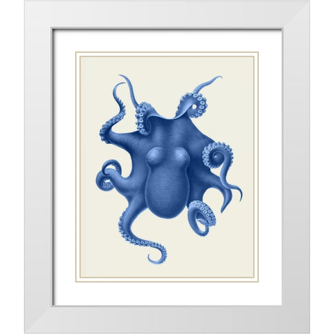 Blue Octopus on Cream d White Modern Wood Framed Art Print with Double Matting by Fab Funky