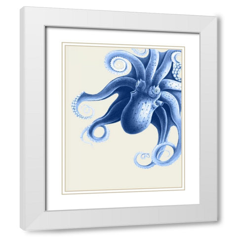 Blue Octopus on Cream f White Modern Wood Framed Art Print with Double Matting by Fab Funky