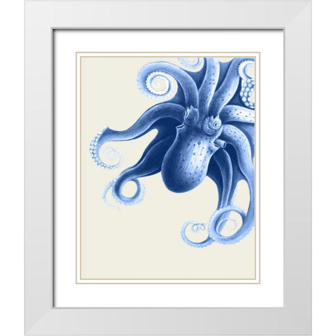 Blue Octopus on Cream f White Modern Wood Framed Art Print with Double Matting by Fab Funky