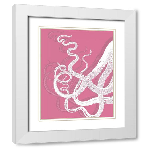 Octopus White on Pink b White Modern Wood Framed Art Print with Double Matting by Fab Funky