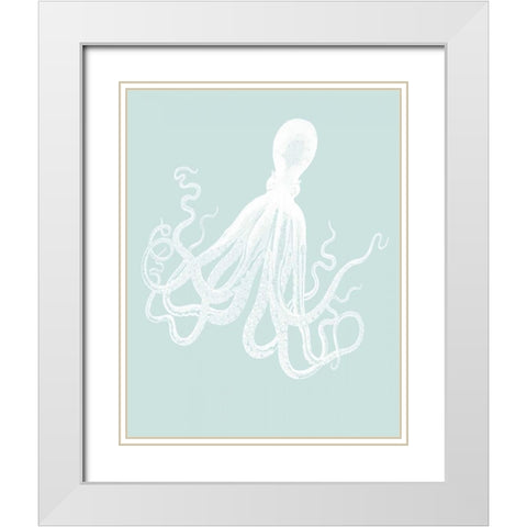 White Octopus on Seafoam e White Modern Wood Framed Art Print with Double Matting by Fab Funky