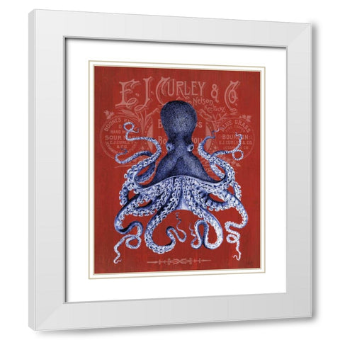 Octopus Prohibition Octopus On Red White Modern Wood Framed Art Print with Double Matting by Fab Funky