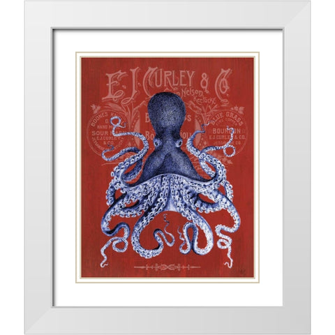 Octopus Prohibition Octopus On Red White Modern Wood Framed Art Print with Double Matting by Fab Funky