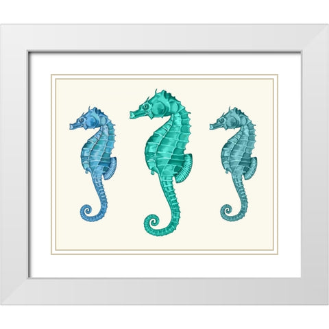 Seahorse Trio White Modern Wood Framed Art Print with Double Matting by Fab Funky