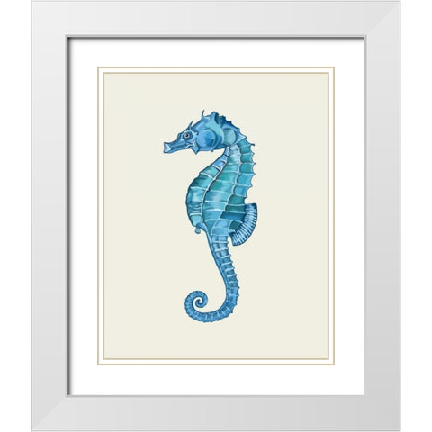 Blue Seahorse White Modern Wood Framed Art Print with Double Matting by Fab Funky