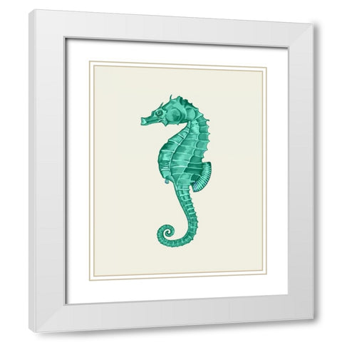 Seahorse in Green White Modern Wood Framed Art Print with Double Matting by Fab Funky