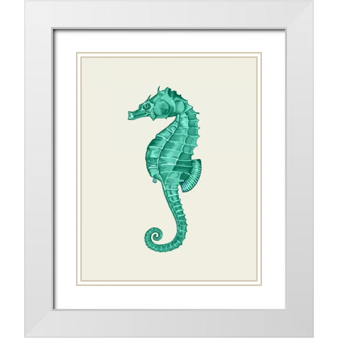 Seahorse in Green White Modern Wood Framed Art Print with Double Matting by Fab Funky