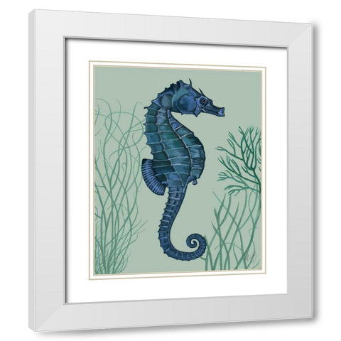 Blue Seahorses on Light Green Sage a White Modern Wood Framed Art Print with Double Matting by Fab Funky