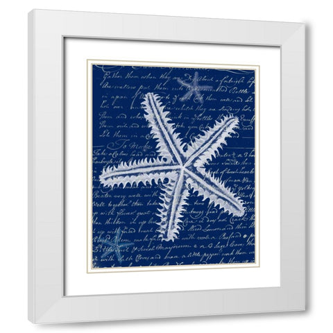 White Starfish on Blue a White Modern Wood Framed Art Print with Double Matting by Fab Funky