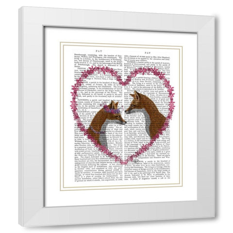Foxes in Pink Heart White Modern Wood Framed Art Print with Double Matting by Fab Funky