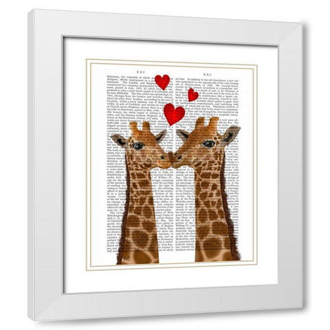 Giraffe Love White Modern Wood Framed Art Print with Double Matting by Fab Funky