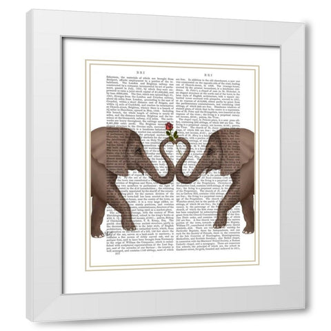 Elephants Heart and Rose White Modern Wood Framed Art Print with Double Matting by Fab Funky