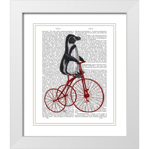 Penguin on Bicycle White Modern Wood Framed Art Print with Double Matting by Fab Funky