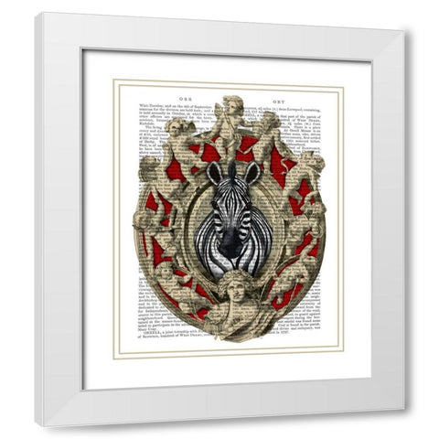 Zebra Head Plaque White Modern Wood Framed Art Print with Double Matting by Fab Funky