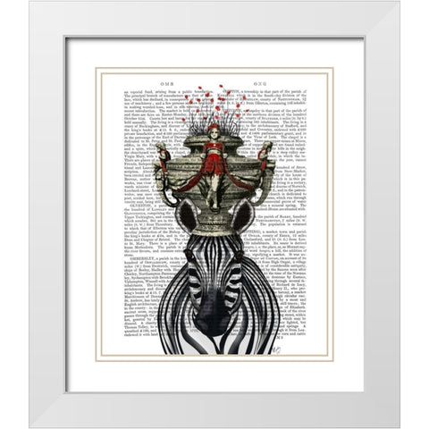 Zebra Head Trophy White Modern Wood Framed Art Print with Double Matting by Fab Funky