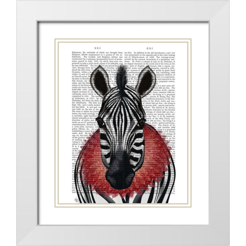 Zebra and Red Ruff White Modern Wood Framed Art Print with Double Matting by Fab Funky