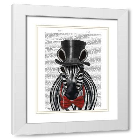 Zebra with Top Hat and Bow Tie 2, Forwards White Modern Wood Framed Art Print with Double Matting by Fab Funky