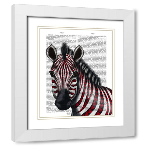 Zebra, Red Love Hearts White Modern Wood Framed Art Print with Double Matting by Fab Funky