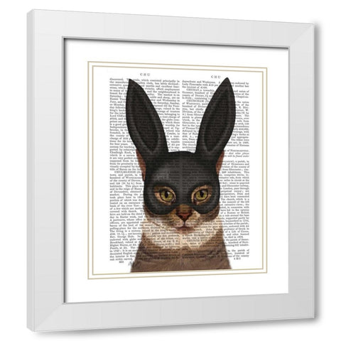 Cat with Bunny Mask White Modern Wood Framed Art Print with Double Matting by Fab Funky