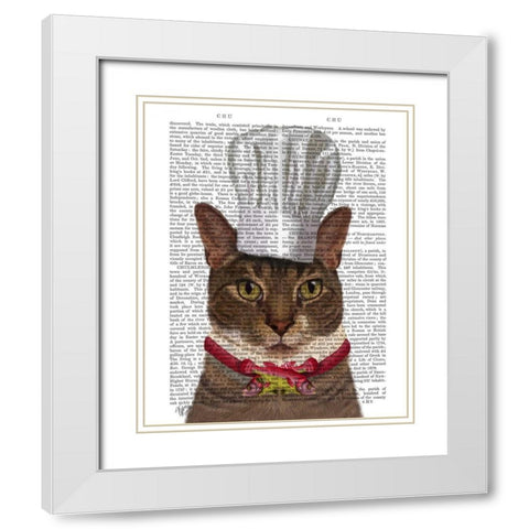 Cat Chef White Modern Wood Framed Art Print with Double Matting by Fab Funky
