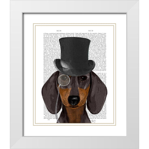 Dachshund, Formal Hound and Hat White Modern Wood Framed Art Print with Double Matting by Fab Funky