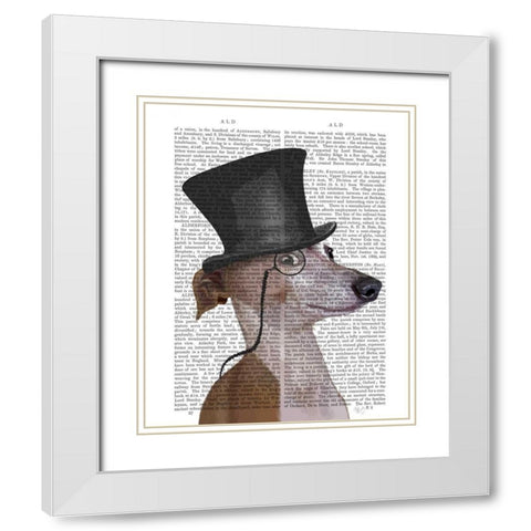 Greyhound, Formal Hound and Hat White Modern Wood Framed Art Print with Double Matting by Fab Funky