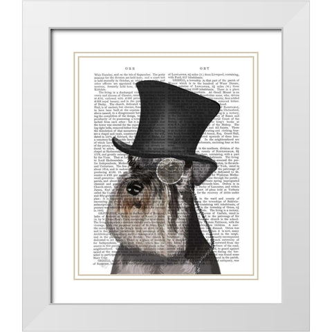 Schnauzer, Formal Hound and Hat White Modern Wood Framed Art Print with Double Matting by Fab Funky