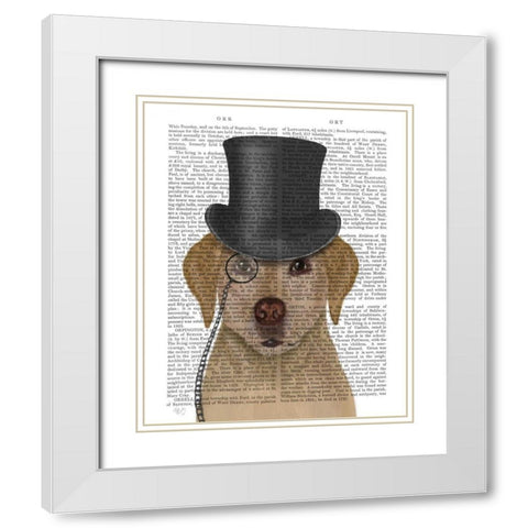 Yellow Labrador, Formal Hound and Hat White Modern Wood Framed Art Print with Double Matting by Fab Funky