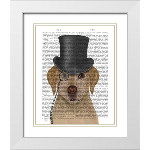 Yellow Labrador, Formal Hound and Hat White Modern Wood Framed Art Print with Double Matting by Fab Funky