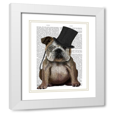 English Bulldog, Formal Hound and Hat White Modern Wood Framed Art Print with Double Matting by Fab Funky