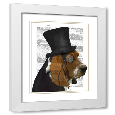 Basset Hound, Formal Hound and Hat White Modern Wood Framed Art Print with Double Matting by Fab Funky