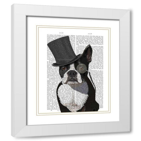 Boston Terrier, Formal Hound and Hat White Modern Wood Framed Art Print with Double Matting by Fab Funky