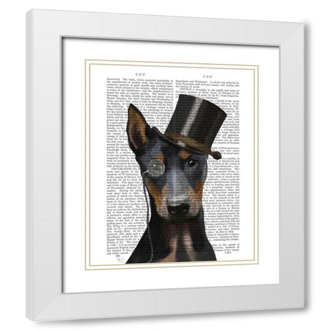 Doberman, Formal Hound and Hat White Modern Wood Framed Art Print with Double Matting by Fab Funky