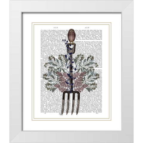 Garden Fork and Berries White Modern Wood Framed Art Print with Double Matting by Fab Funky